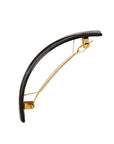 Side view of a black France Luxe large barrette, with a spacious clasp for thick hair.