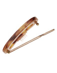 Small hair clip featuring a ball and post clasp, ideal for fine hair or small sections - Mini Oval on Tige Boule Barrette, Caramel Horn.
