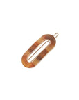 France Luxe small, warm caramel and amber barrette for women - Mini Oval on Tige Boule Barrette, Caramel Horn.
