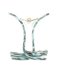 Side view of a light blue France Luxe large claw hair clip, ideal for thick or curly hair.