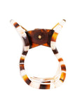 Side view of a checkered tortoise France Luxe mini claw hair clip, ideal for fine hair or small sections.