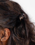 Womens Metallic Brown, mini, French hair clip styling side-swept, brown, curly hair. Hair accessory by France Luxe.