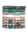 Thick, neutral hair ties by L. Erickson, 8 pack, includes dark green, teal, white, beige, stripes.