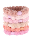 L. Erickson hair ties, 6 pack thick, bubble knit ponytail holders, pink, purple, beige soft bands.
