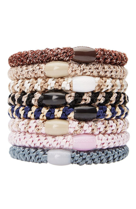 Thick, multi color hair ties by L. Erickson, 8 pack, include metallic beige, light pink, slate, navy and gold.