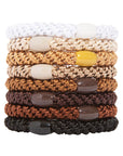 L. Erickson Grab & Go Ponytail holders. Neutral hair ties including white, beige, brown, and black.