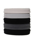 Thick workout hair ties, Colorful Sport Ponytail Pack by L. Erickson. Hair bands include: white, grey, black, charcoal