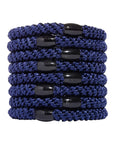 Thick navy blue hair ties by L. Erickson.