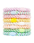 L. Erickson Grab & Go Ponytail holders. Pastel hair ties including light purple, pink, yellow, mint green, light blue, and white.