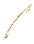 Side view of a white France Luxe long barrette, ideal for fine to medium hair.
