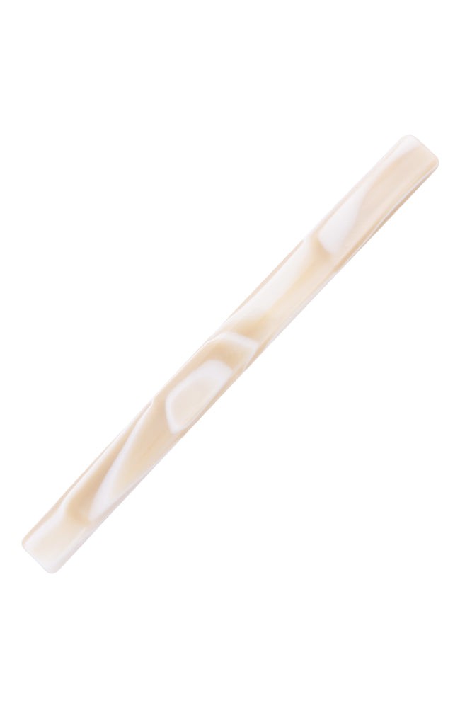 Long, French barrette ideal for fine to medium hair - Long &amp; Skinny Barrette, Alba, marbled ivory white.