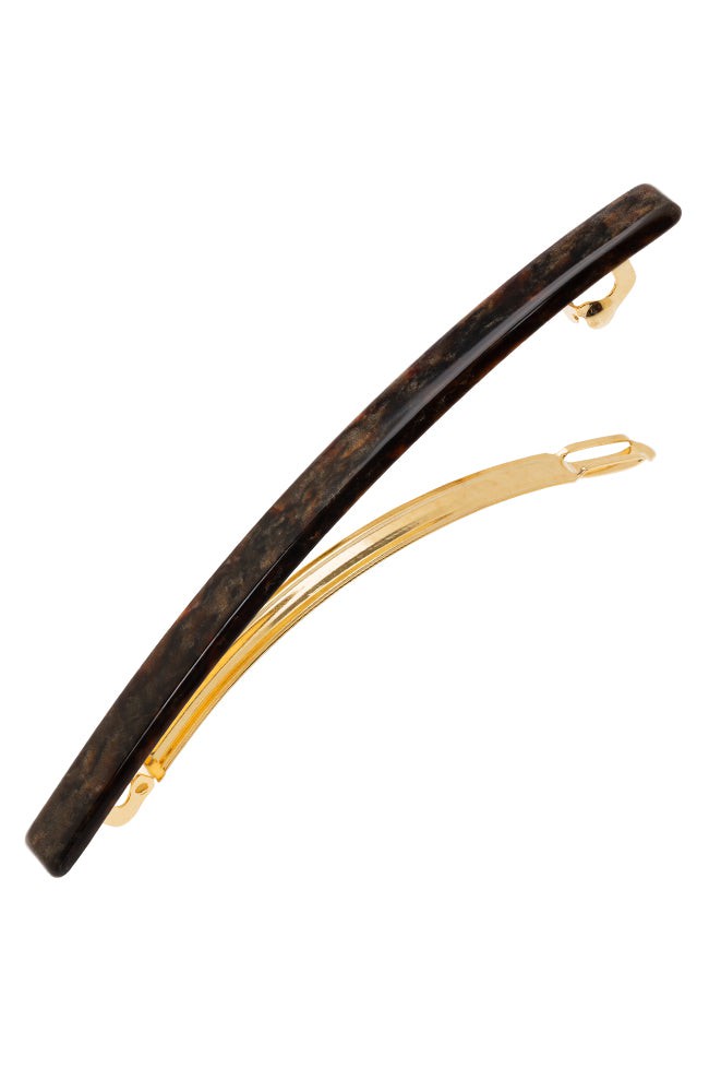 Long, metallic burnt sienna and deep chestnut hair clip featuring a French barrette style clasp, ideal for fine to medium hair - Long &amp; Skinny Barrette, Mojave.