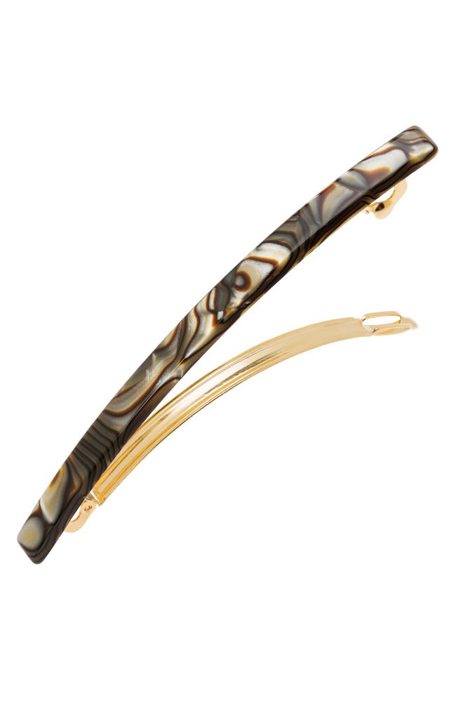 Long, marbled gray and charcoal hair clip featuring a French barrette style clasp, ideal for fine to medium hair - Long &amp; Skinny Barrette, Onyx.