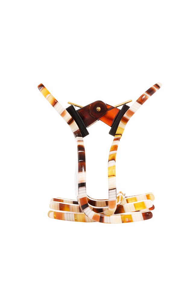 Side view of a checkered tortoise France Luxe small claw hair clip, ideal for fine hair or small sections.