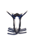 Side view of a navy blue France Luxe small claw hair clip, ideal for fine hair or small sections.