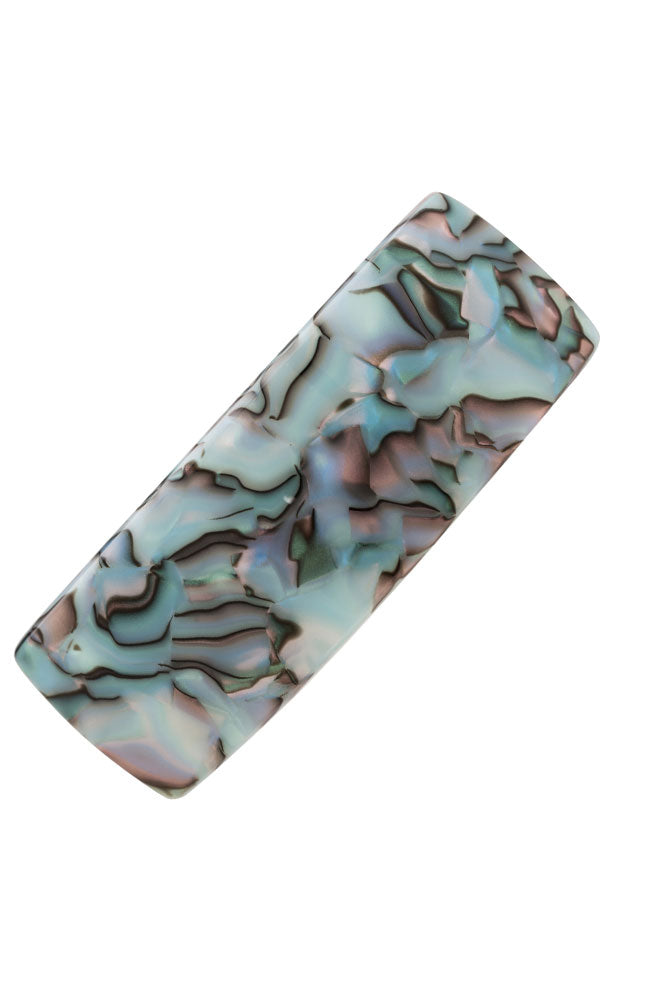 Large, French barrette ideal for thick hair - Rectangle Volume Barrette, South Sea, light blue, faux shell.