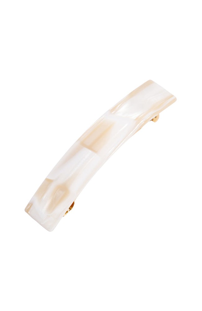 France Luxe medium, marbled ivory white barrette for women - Classic Rectangle Barrette, Alba.
