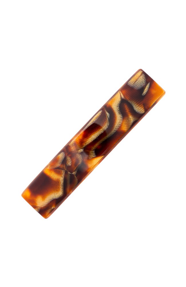 Medium, French barrette ideal for most hair types - Classic Rectangle Barrette, Africa, textured bronze and amber.
