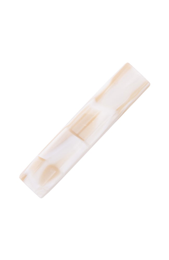 Medium, French barrette ideal for most hair types - Classic Rectangle Barrette, Alba, marbled ivory white.