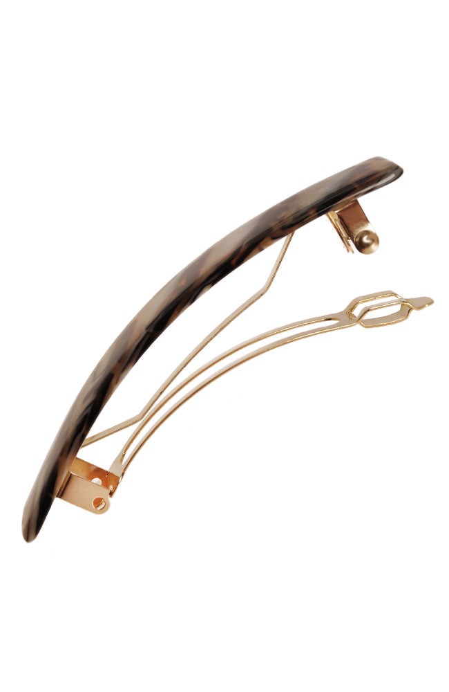 Medium hair clip featuring a classic French barrettes style clasp, ideal for most hair types - Classic Rectangle Barrette, golden sand and rich brown.