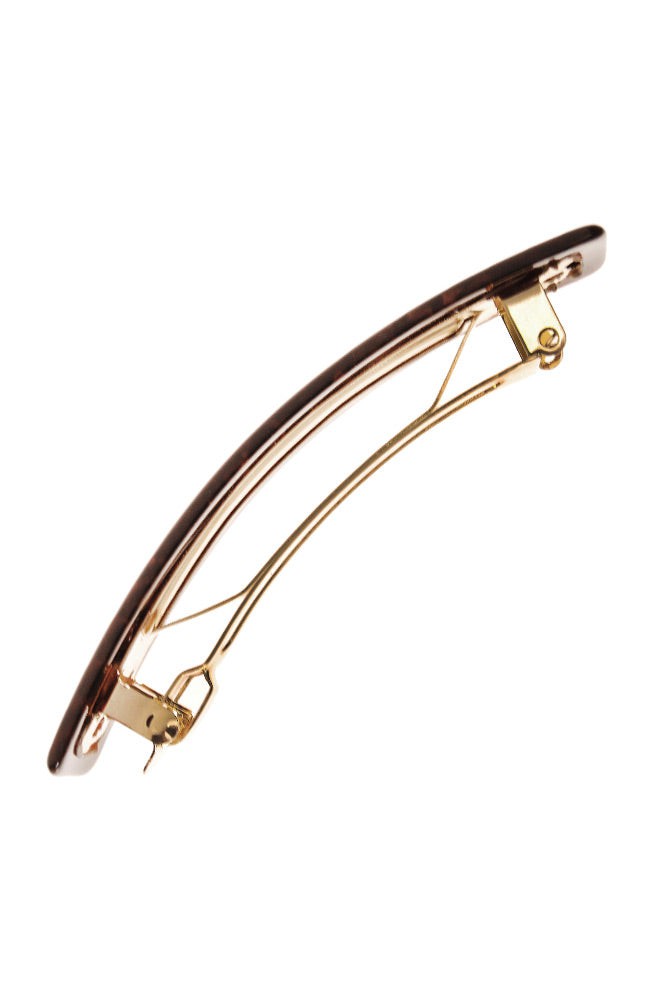 Side view of a metallic brown France Luxe Classic French Barrette, ideal for most hair types.
