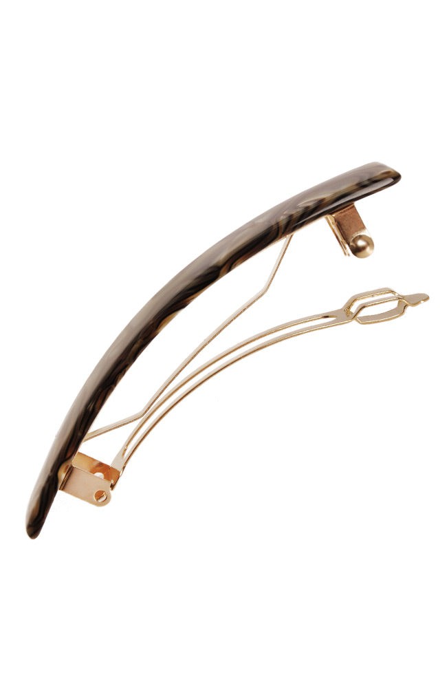 Medium hair clip featuring a classic French barrettes style clasp, ideal for most hair types - Classic Rectangle Barrette, marbled gray and charcoal.