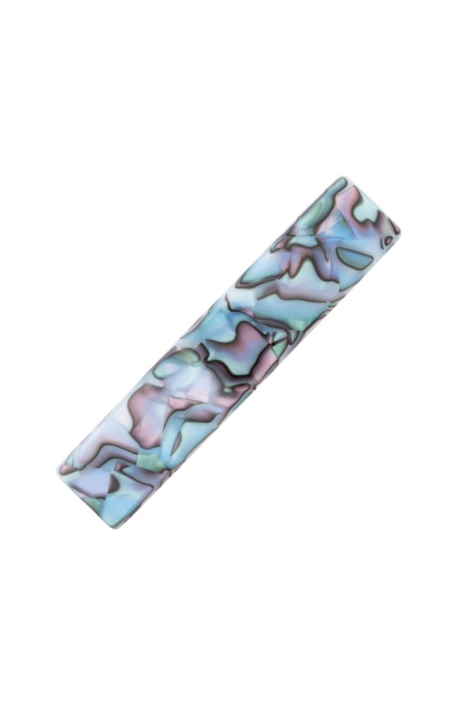 Medium, French barrette ideal for most hair types - Classic Rectangle Barrette, South Sea, light blue, faux shell.