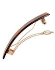 Medium hair clip featuring a classic French barrettes style clasp, ideal for most hair types - Classic Rectangle Barrette, rich amber and mahogany brown.