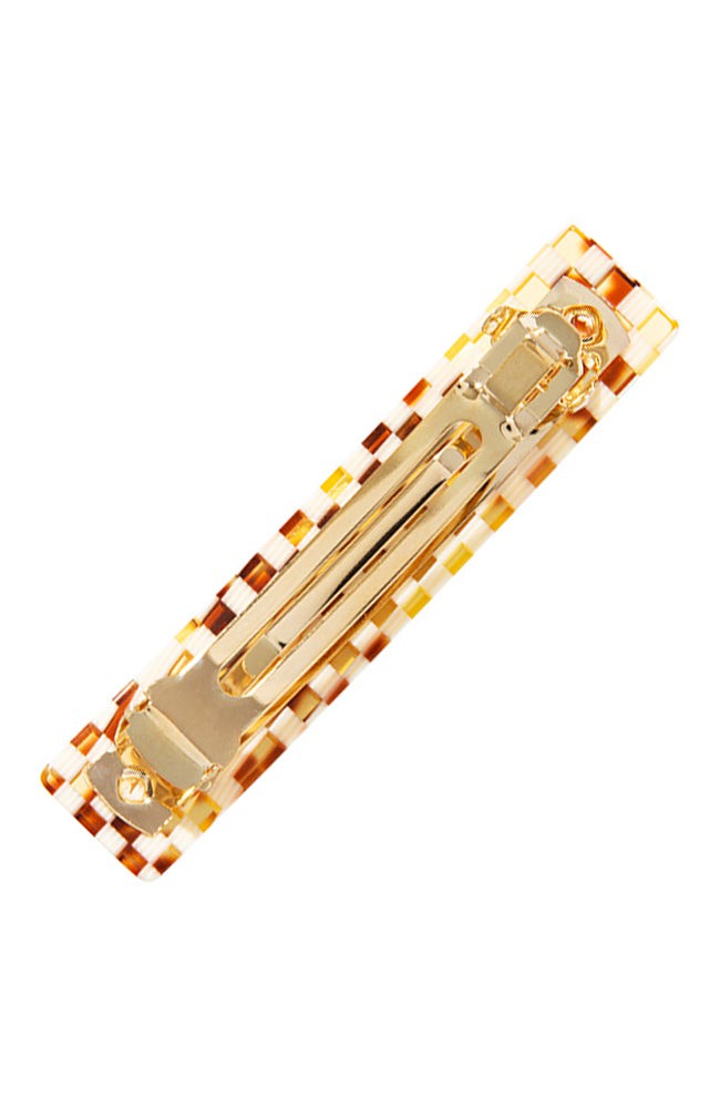 Medium, checkered tortoise and ivory hair clip featuring a French barrette style clasp, ideal for most hair types - Classic Rectangle Barrette, Damier.