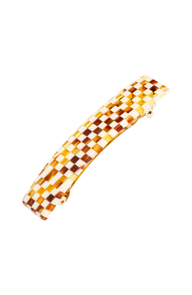 France Luxe medium, checkered tortoise and ivory barrette for women - Classic Rectangle Barrette, Damier.