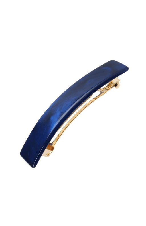 France Luxe medium, marbled navy and pearlescent indigo barrette for women - Classic Rectangle Barrette, Nacro Ocean.