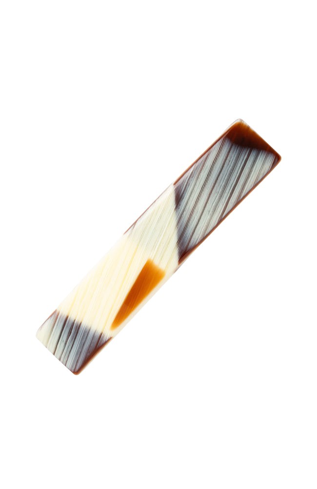 Medium, French barrette ideal for most hair types - Classic Rectangle Barrette, Natural Horn, horn inspired blend of creamy ivory, warm caramel, and chestnut brown.