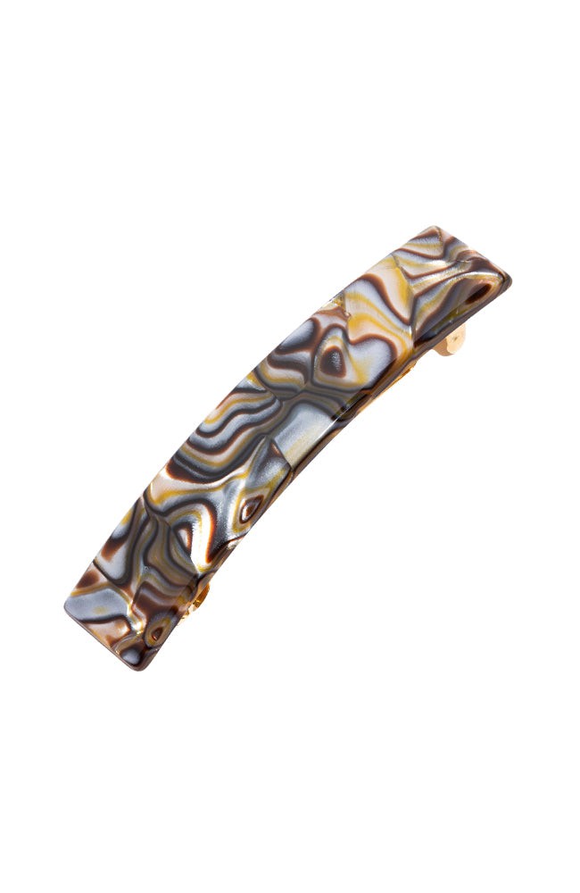 France Luxe medium, marbled gray and charcoal barrette for women - Classic Rectangle Barrette, Onyx.