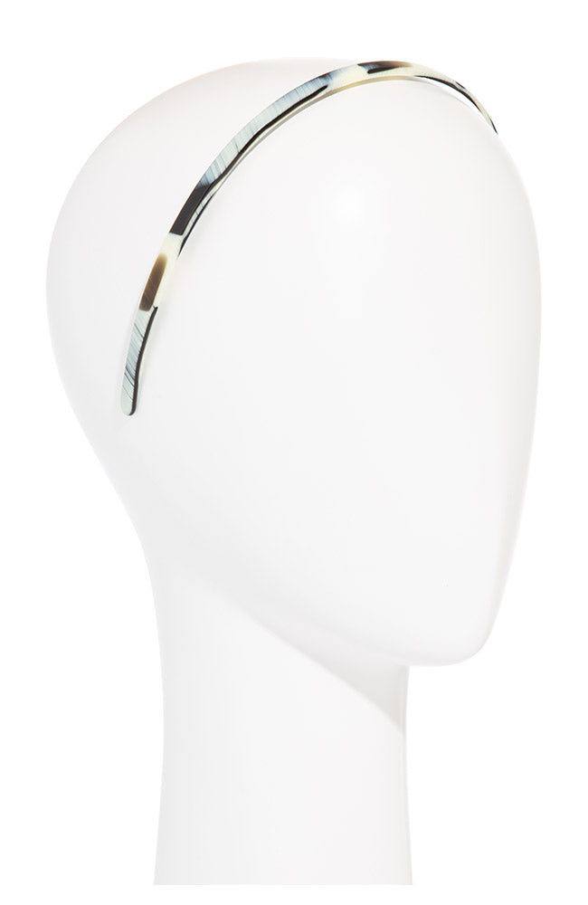 Thin headband features gentle, no-slip teeth, ideal for all hair types - 1/4" Ultracomfort Headband, Black Horn, horn inspired blend of cream and black.