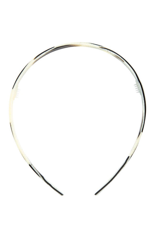 Thin, French headband ideal for all hair types - 1/4" Ultracomfort Headband, Black Horn, horn inspired blend of cream and black.