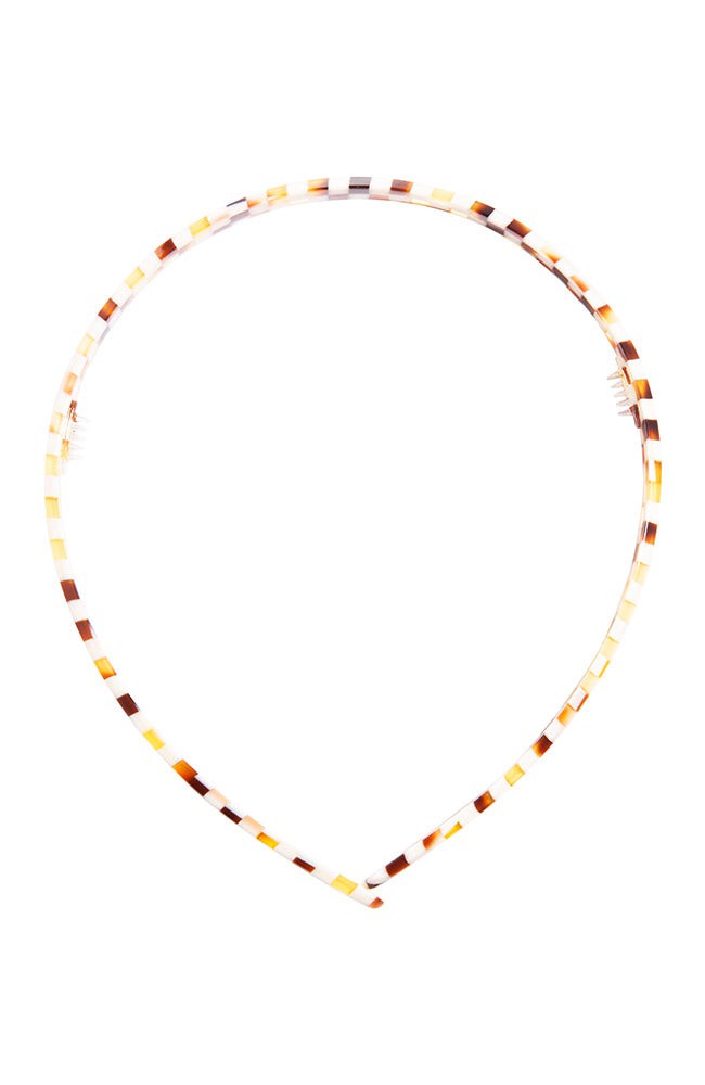 Thin, French headband ideal for all hair types - 1/4" Ultracomfort Headband, Damier, checkered tortoise and ivory.