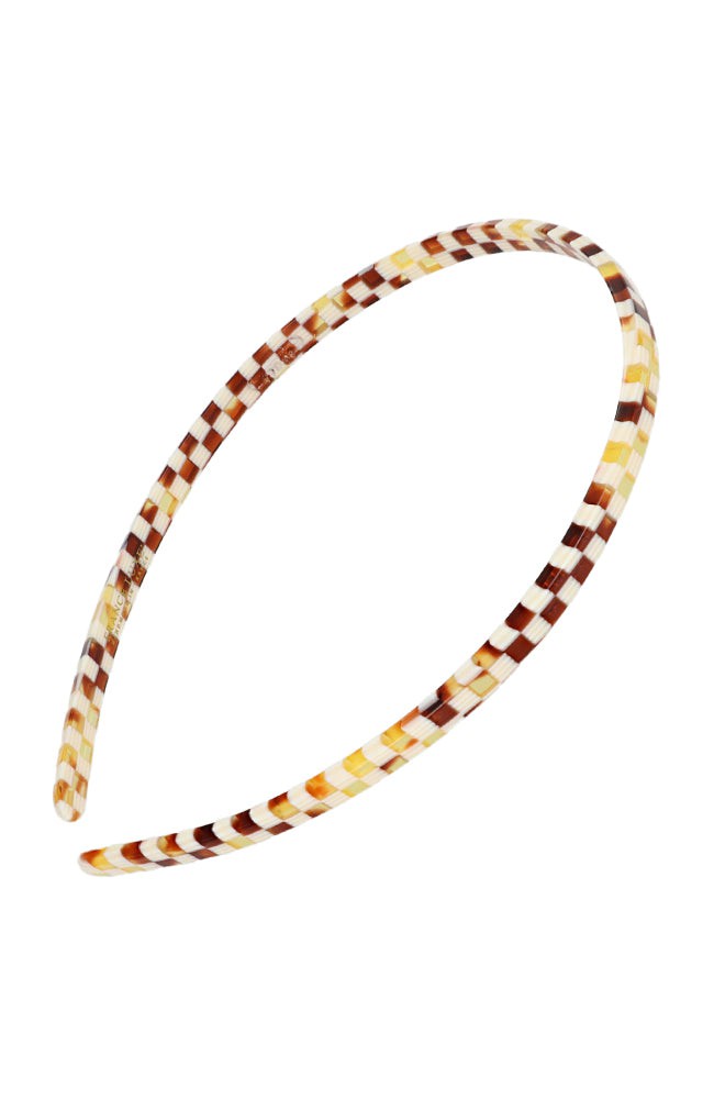 France Luxe thin, checkered tortoise and ivory headband for women - 1/4" Ultracomfort Headband, Damier.
