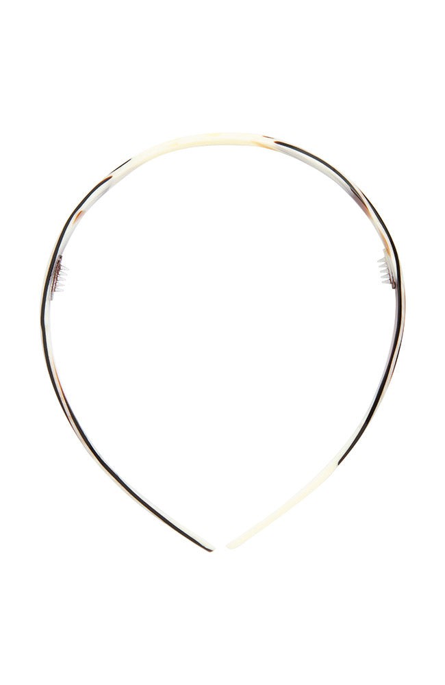 Thin, French headband ideal for all hair types - 1/4" Ultracomfort Headband, Natural Horn, horn inspired blend of creamy ivory, warm caramel, and chestnut brown.