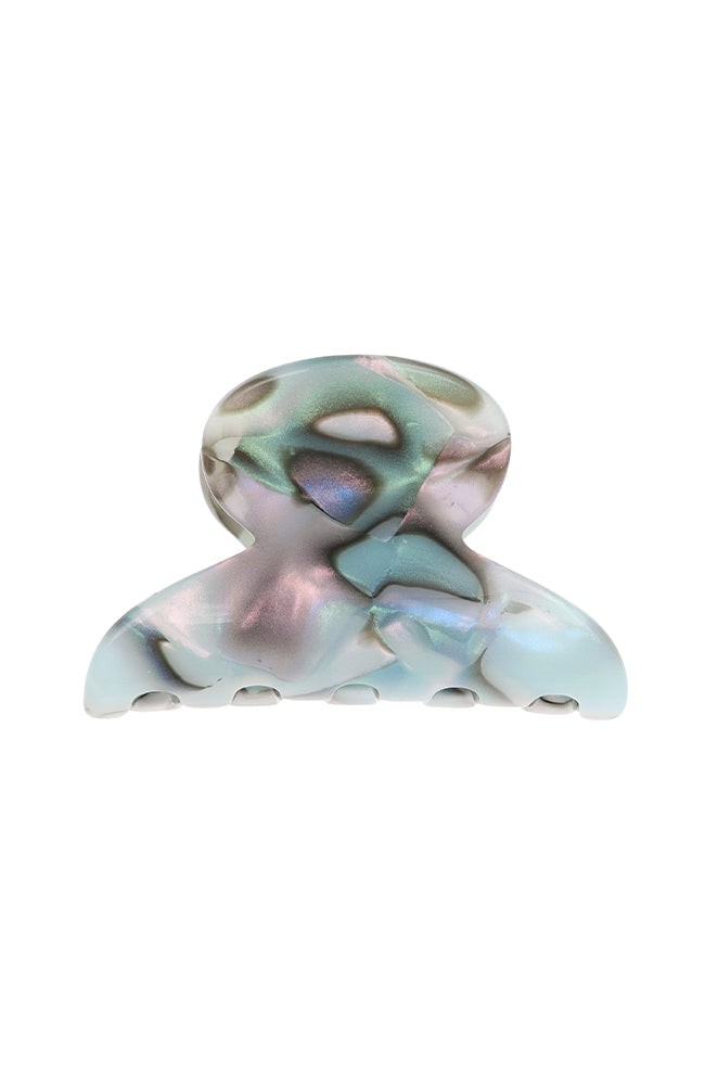 Mini, French claw hair clip ideal for fine hair or small sections - Mini Couture French Claw Clip, South Sea, light blue, faux shell.