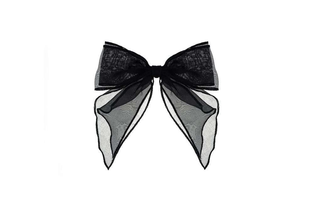 Black Bow Hair Clip, by L. Erickson USA features sheer chiffon ribbon creating an elegant double bow.