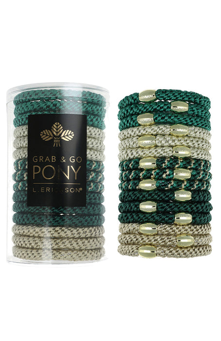 Grab & Go Pony Tube, 15 Hair Ties - Metallic Bead
