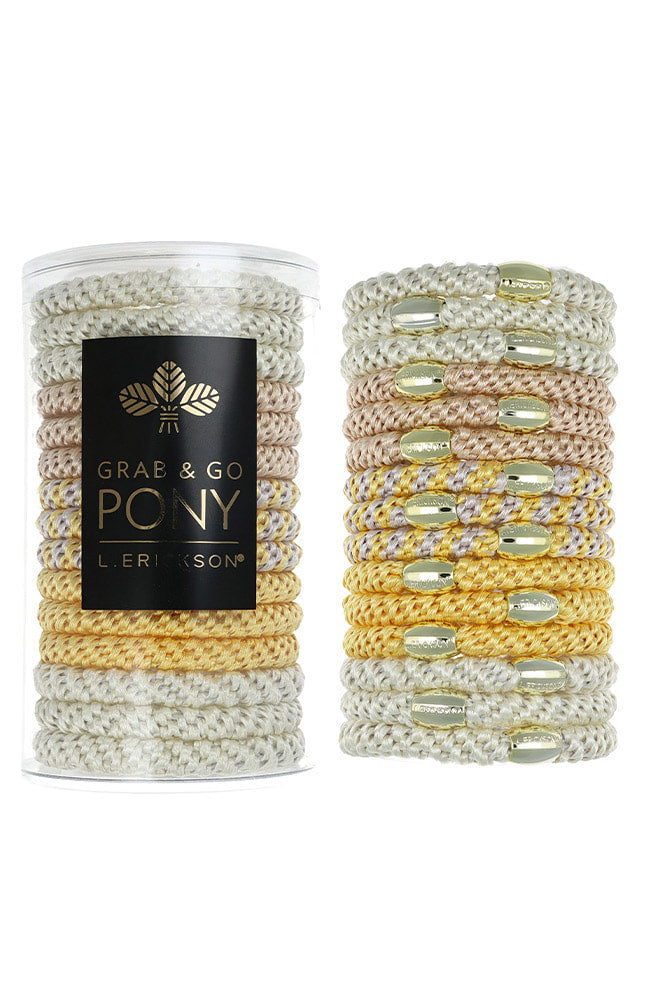 Grab &amp; Go Pony Tube, 15 Hair Ties - Metallic Bead