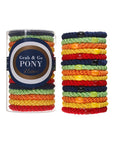 L. Erickson hair ties for thick hair on sale. 15 pack Grab & Go Pony Tube, Preppy Pack, Blue, Green, Red, Orange, Yellow.