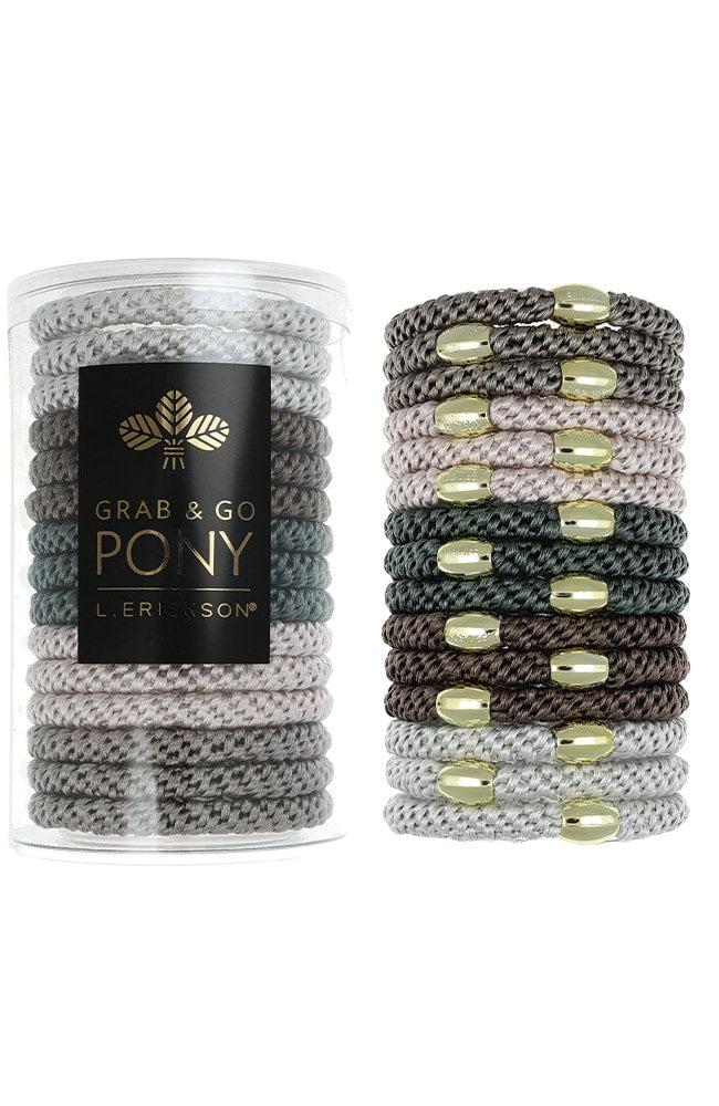 Grab &amp; Go Pony Tube, 15 Hair Ties - Metallic Bead