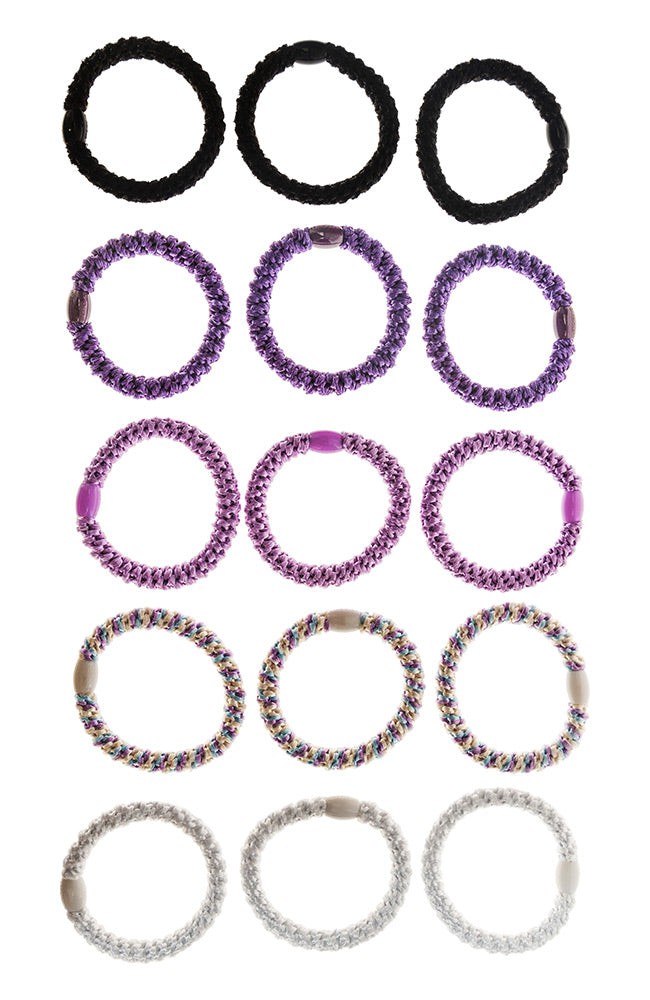 Grab &amp; Go Pony Tube, 15 Hair Ties for thin to thick, curly hair. Pixie Purple hair bands.