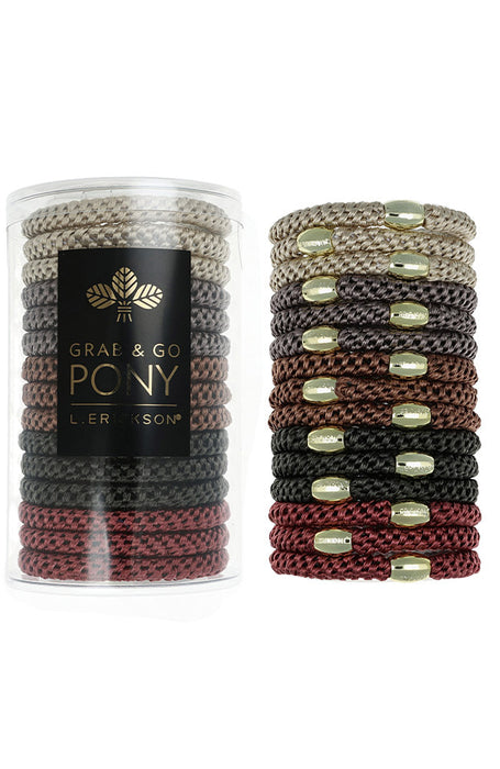 Grab & Go Pony Tube, 15 Hair Ties - Metallic Bead
