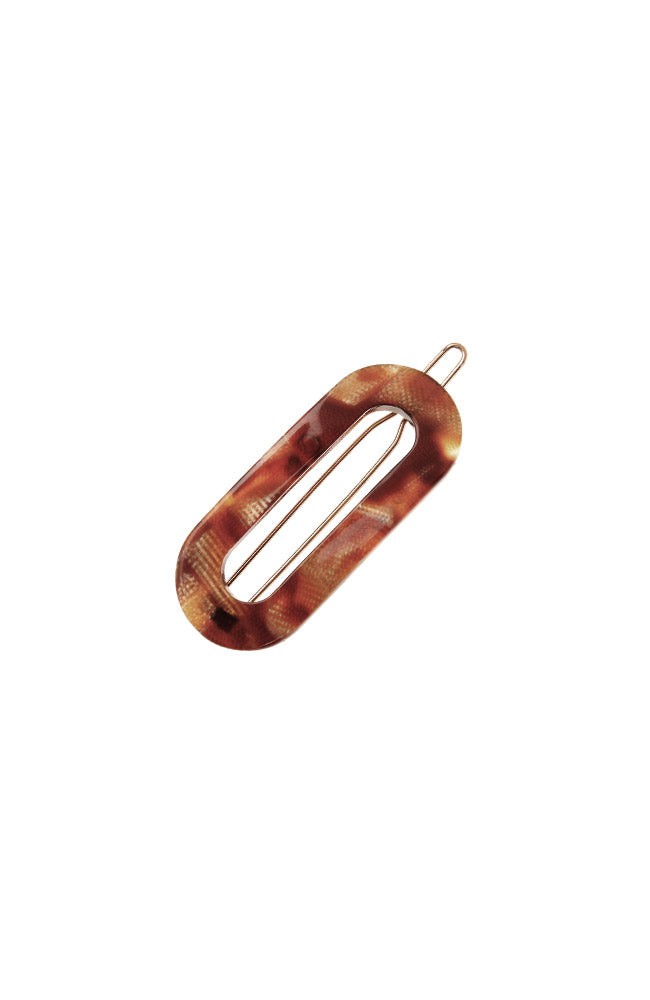 France Luxe small, textured bronze and amber barrette for women - Mini Oval on Tige Boule Barrette, Africa.