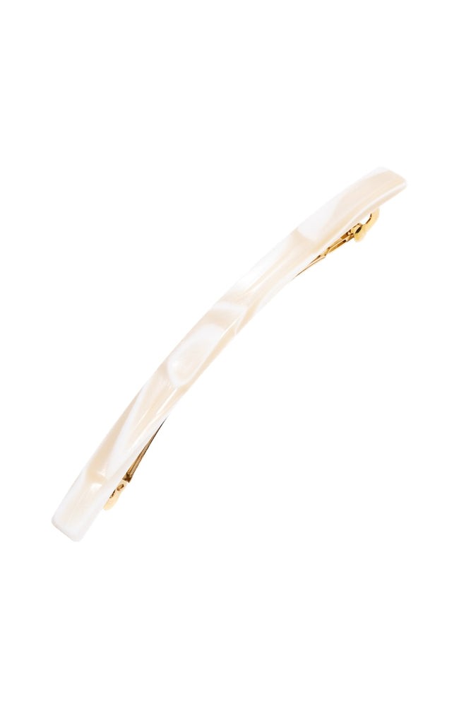 France Luxe long, marbled ivory white barrette for women - Long &amp; Skinny Barrette, Alba.