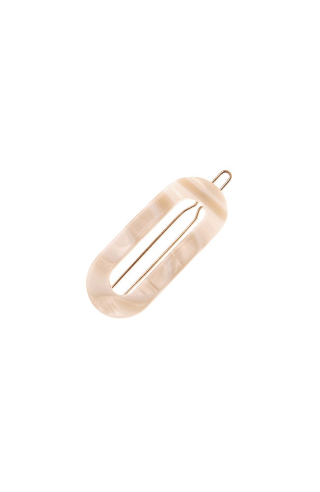 France Luxe small, marbled ivory white barrette for women - Mini Oval on Tige Boule Barrette, Alba.