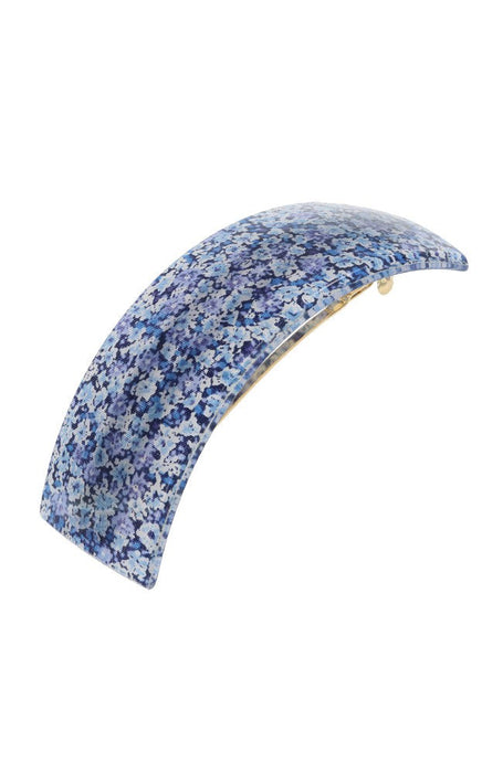 Blue flower print large barrette for thick hair, Ashton Rectangle Volume Barrette by France Luxe